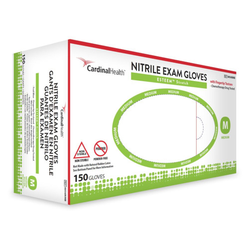 ESTEEM Stretch Exam Glove Medium NonSterile Nitrile Standard Cuff Length Textured Fingertips Teal Chemo Tested, 8856NMB, Box of 150