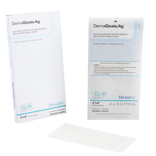 DermaGinate/ Ag Silver Alginate Dressing 4 X 8 Inch Rectangle Sterile, 00535E, Pack of 1