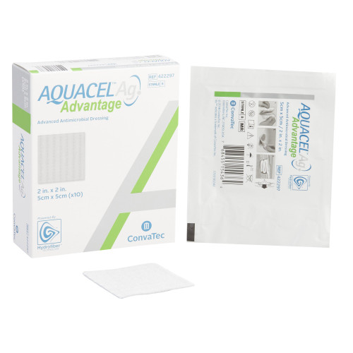 Aquacel Ag Advantage Silver Hydrofiber Dressing 2 X 2 Inch Square Sterile, 422297, Box of 10