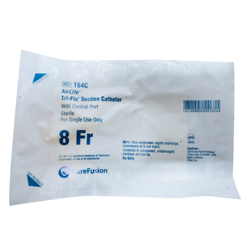 Suction Catheter AirLife Single Style 8 Fr. Control Port Vent T64C Pack of 1