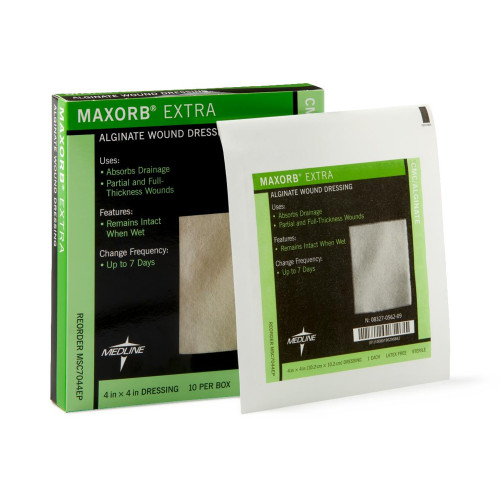 Maxorb Extra Alginate Dressing 4 X 4 Inch Square, MSC7044EP, Case of 50