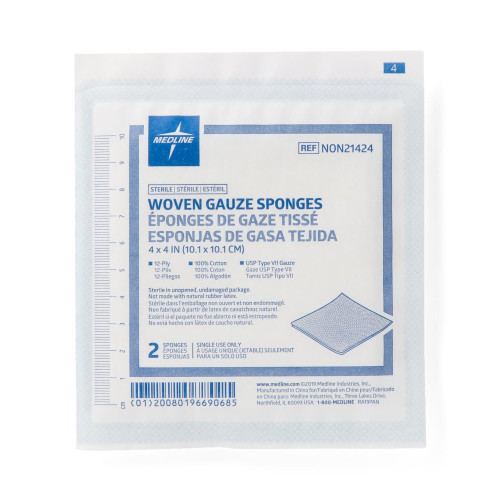 Medline Gauze Sponge 4 X 4 Inch 12-Ply Sterile 2 per Pack, NON21424, Case of 600