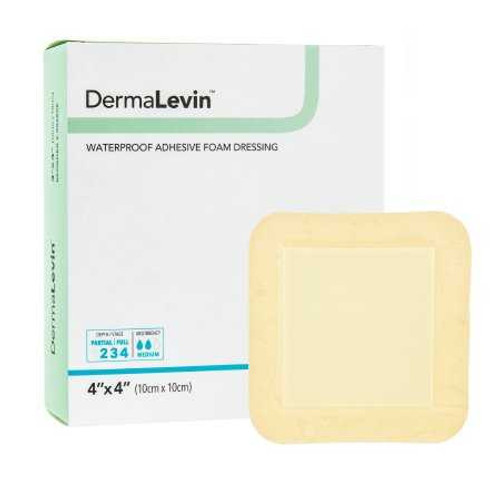 Foam Dressing DermaLevin4 X 4 Inch Square Adhesive with Border Sterile 00280E Box/10 3755/D-1PK DermaRite Industries 896849_BX