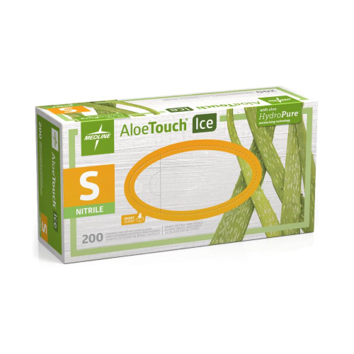 Aloetouch Ice Exam Glove Small NonSterile Nitrile Standard Cuff Length Textured Fingertips Green Chemo Tested, MDS195284, Box of 200