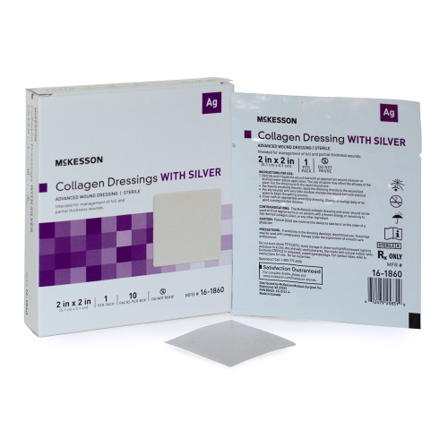McKesson Silver Collagen Dressing 2 X 2 Inch Square Sterile, 16-1860, Box of 10