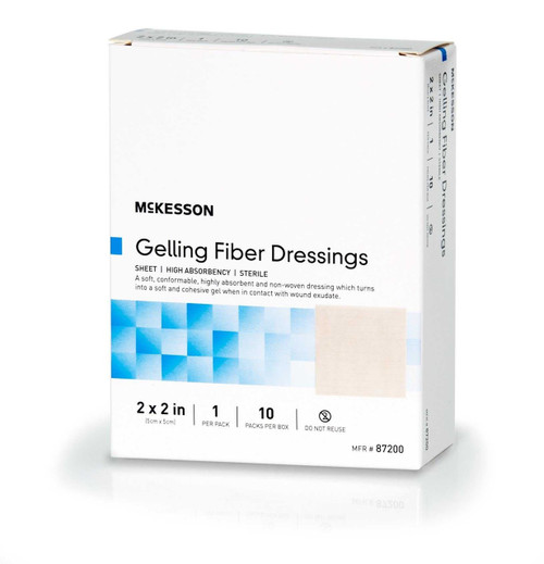 Absorbent Gelling Fiber Dressing McKesson Carboxymethyl Cellulose CMC 2 X 2 Inch 87200 Each/1 300 MCK BRAND 1138625_EA