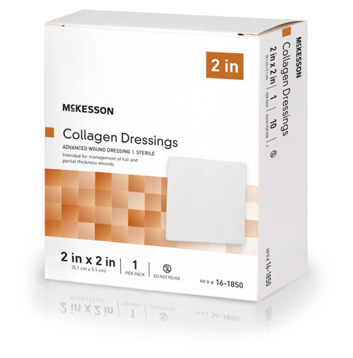 Collagen Dressing McKesson Matrix / Gel / Sheet Collagen / Sodium Alginate / Carboxyl Methylcellulose / Ethylenediamine-tetraacetic Acid EDTA 2 X 2 Inch 16-1850 Case/100 6016XL MCK BRAND 1171974_CS