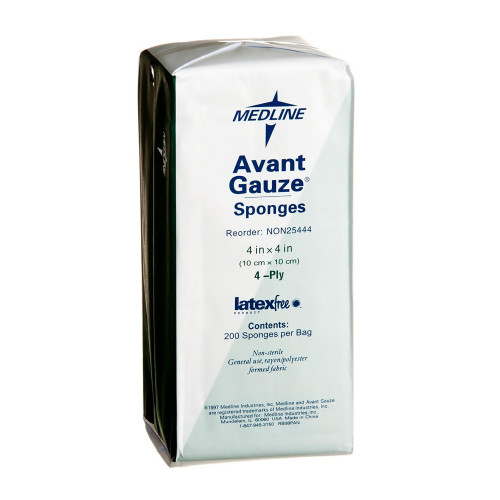Avant Gauze Nonwoven Sponge 4 X 4 Inch 4-Ply NonSterile 200 per Pack, NON25444, Bag of 200