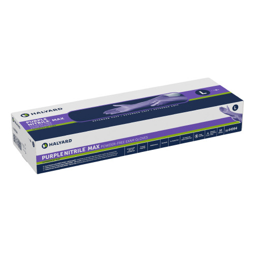 Purple Nitrile Max Exam Glove Large NonSterile Nitrile Extended Cuff Length Fully Textured Purple Not Rated, 44994, Box of 50