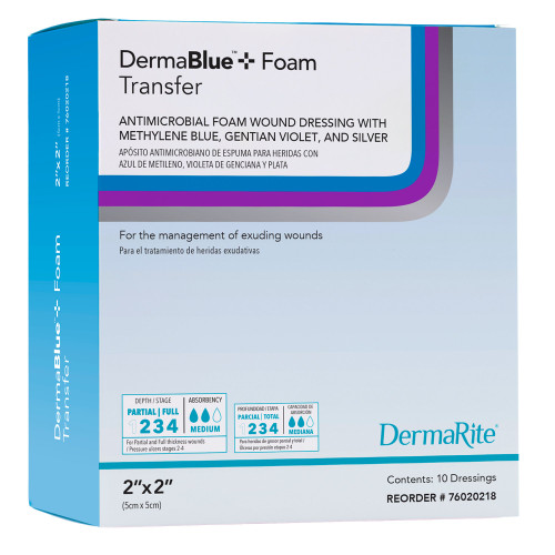DermaBlue+ Foam Silver Foam Dressing 2 X 2 Inch Square Sterile, 76020214, Pack of 1