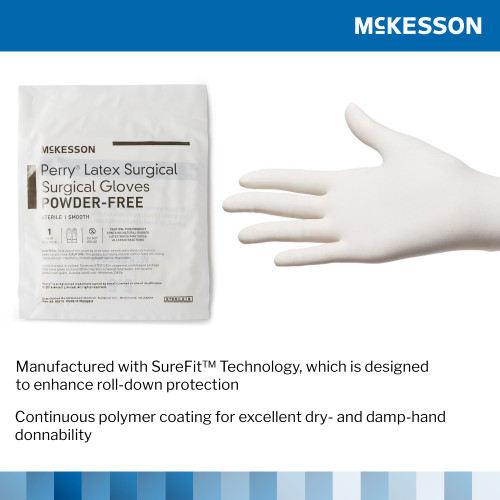 McKesson Perry Surgical Glove Size 7 Sterile Latex Standard Cuff Length Smooth Cream Chemo Tested, 20-1070N, Pair of 1