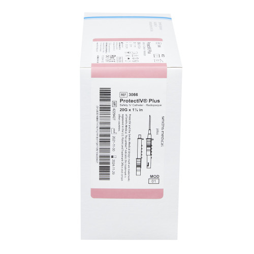 Protectiv Plus Peripheral IV Catheter 20 Gauge 1-1/4 Inch Polyurethane Straight Hub Non Blood Control Sliding Safety, 306601, Case of 200