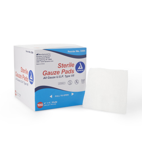 Dynarex Gauze Sponge 4 X 4 Inch 12-Ply Sterile 1 per Pack, 3354, Case of 12