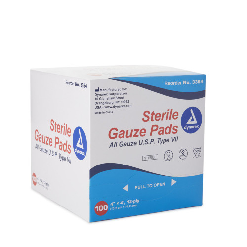 Dynarex Gauze Sponge 4 X 4 Inch 12-Ply Sterile 1 per Pack, 3354, Case of 12