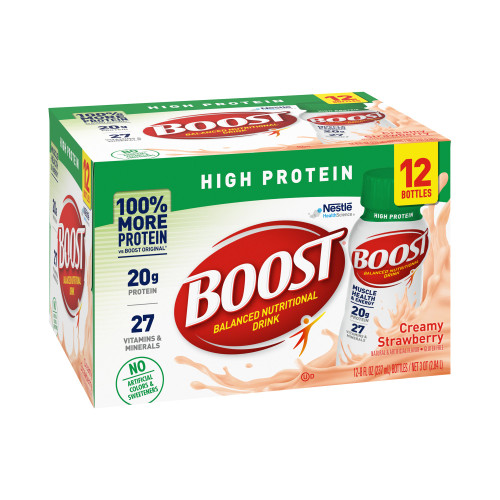 Boost High Protein Oral Supplement Creamy Strawberry Flavor Liquid 8 oz. Bottle, 41679801970, Pack of 12