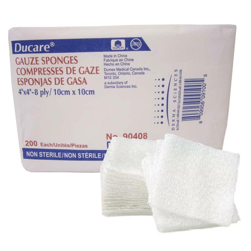 Ducare Gauze Sponge 4 X 4 Inch 8-Ply NonSterile 200 per Pack, 90408, Case of 4000