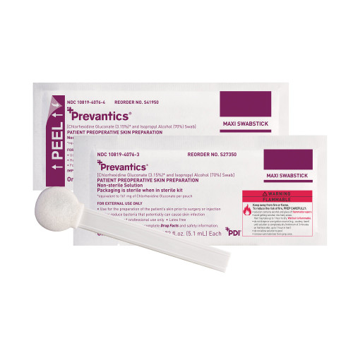 Prevantics Maxi Impregnated Swabstick 3.15% / 70% Strength CHG (Chlorhexidine Gluconate) / Isopropyl Alcohol Individual Packet NonSterile, S41950, Case of 300