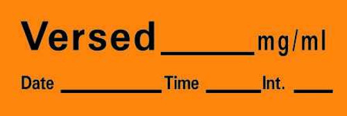 Drug Label Timemed Anesthesia Label Tape Versed mg/mL Date Time Int Orange 1/2 X 1-1/2 Inch AN-149 Roll/1 FCS200XT PRECISION DYNAMICS 173564_RL