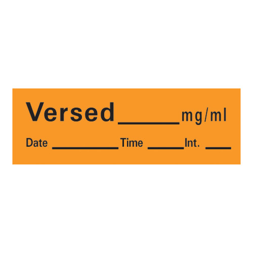 Timemed Drug Label Anesthesia Label Tape Versed_mg/mL Date_Time_Int_ Orange 1/2 X 1-1/2 Inch, AN-149, Roll of 1
