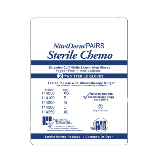 NitriDerm EC Exam Glove Large Sterile Pair Nitrile Extended Cuff Length Smooth Blue Chemo Tested, 114300, Case of 200