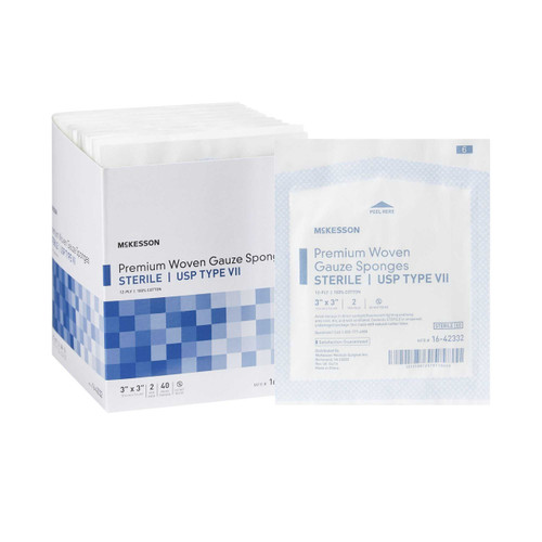 USP Type VII Gauze Sponge McKesson Cotton 12-Ply 3 X 3 Inch Square Sterile 16-42332 Case/1200 2408 MCK BRAND 447084_CS