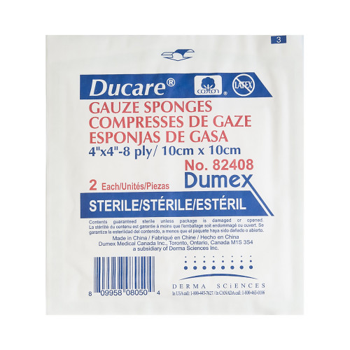 Ducare Gauze Sponge 4 X 4 Inch 8-Ply Sterile 2 per Pack, 82408, Case of 600