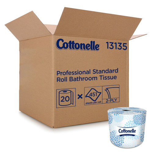 Toilet Tissue Kleenex Cottonelle Professional White 2-Ply Standard Size Cored Roll 451 Sheets 4 x 4 Inch 13135 Roll of 1