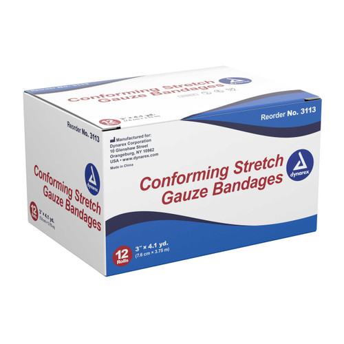Conforming Bandage Dynarex Polyester 1-Ply 3 Inch X 4-1/10 Yard Roll Shape Sterile 3113 Bag/12 7018L Dynarex 1049578_BG Conforming Bandage Dynarex Polyester 1-Ply 3 Inch X 4-1/10 Yard Roll Shape Sterile 3113 Bag/12 7018L Dynarex 1049578_BG