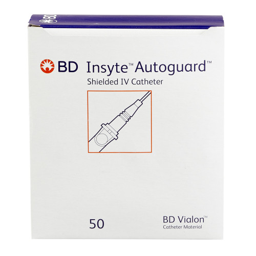 Insyte Autoguard Peripheral IV Catheter 16 Gauge 1.16 Inch BD Vialon Straight Hub Non Blood Control Push Button Safety, 381454, Pack of 1