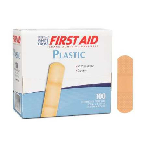 Adhesive Strip AmericanWhite Cross 5/8 X 2-1/4 Inch Plastic Rectangle Tan Sterile 1010300 Case/1200 7800 Dukal 668783_CS