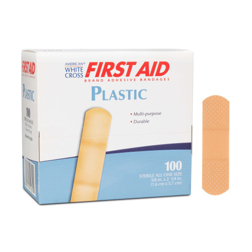 American White Cross First Aid Adhesive Strip Plastic Tan 5/8 X 2-1/4 Inch Sterile, 1010300, Case of 1200