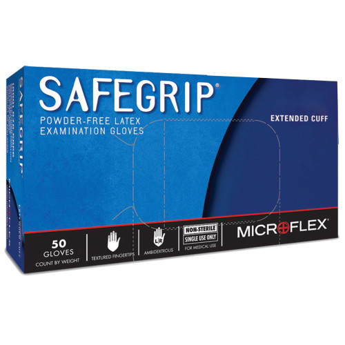 SafeGrip Exam Glove Medium NonSterile Latex Extended Cuff Length Textured Fingertips Blue Chemo Tested, SG-375-M, Box of 50