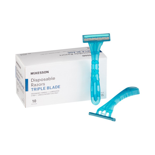 McKesson Personal Razor with Lubricating Strip, Single Edge Triple Blade, NonSterile, Case of 500