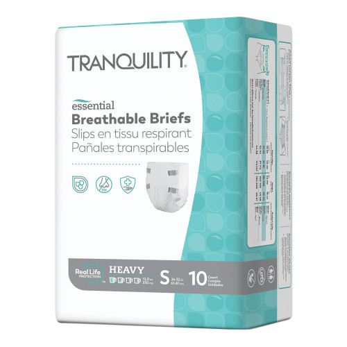 Tranquility Essential Incontinence Brief Adult Small Unisex Disposable Heavy Absorbency, 2744, Bag of 10