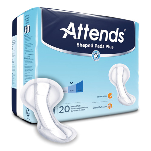 Attends Shaped Pads Plus Bladder Control Pad 12 X 25-1/2 Inch Heavy Absorbency Polymer Core One Size Fits Most, SPDPA, Pack of 20