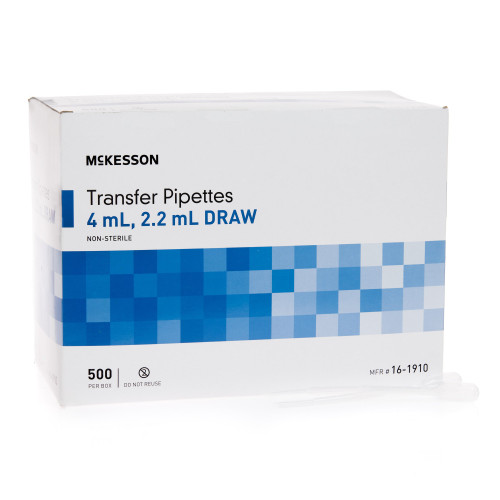 McKesson Transfer Pipette 3.9 mL, Capacity 0.5 to 1 mL, Graduation Increments NonSterile 16-1910, Box of 1