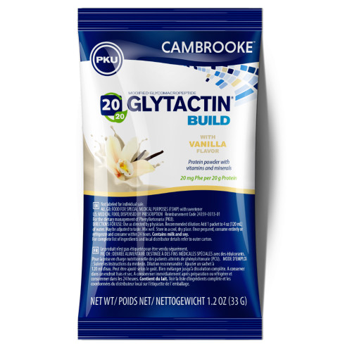 Glytactin BUILD 20/20 Oral Supplement Vanilla Flavor Powder 1.2 oz. Individual Packet, 35313, Case of 30