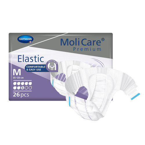 MoliCare Premium Elastic 8D Incontinence Brief Adult Medium Unisex Disposable Heavy Absorbency, 165472, Bag of 26