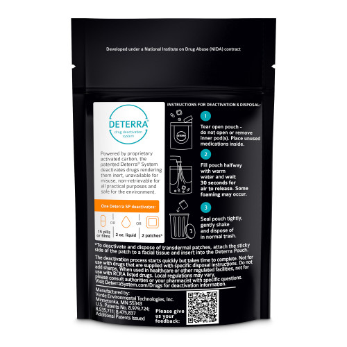 Deterra Drug Disposal Pouch Small, 15 Pill or 2 Patch or 2 oz. Liquid Capacity, 7001-CASE, Pack of 1