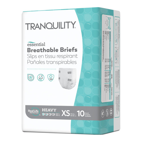 Tranquility Essential Unisex Youth Incontinence Brief X-Small Disposable Heavy Absorbency, 2743, Bag of 10