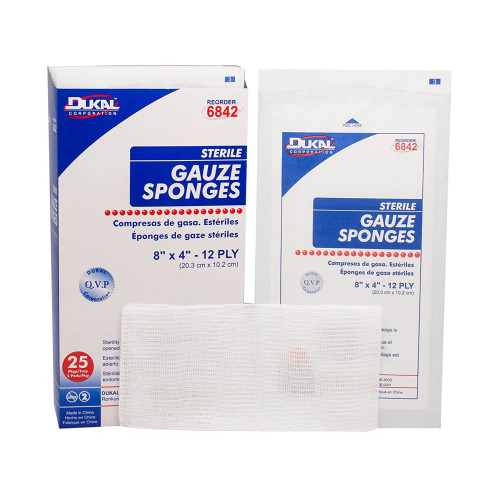 Dukal Gauze Sponge 4 X 8 Inch 12-Ply Sterile 2 per Pack, 6842, Case of 500