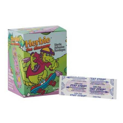 Adhesive Strip AmericanWhite Cross Stat Strip3/4 X 3 Inch Plastic Rectangle Kid Design Herbie the Dinosaur Sterile 15601 Case/1200 526080 Dukal 296236_CS