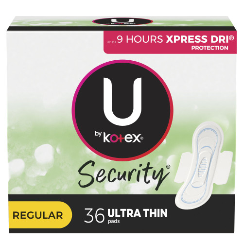 U by Kotex Security Feminine Pad Ultra Thin with Wings Regular Absorbency, 53631, Case of 216