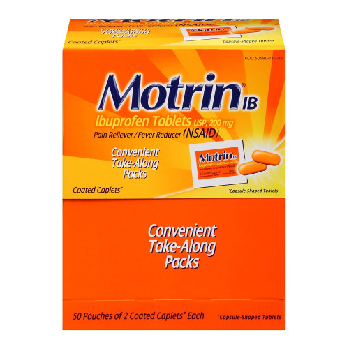 Motrin IB Pain Relief 200 mg Strength Ibuprofen Caplet 50 per Box, 304815200, Case of 600