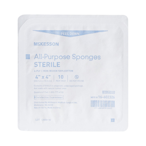 McKesson Nonwoven Sponge 4 X 4 Inch 4-Ply Sterile 10 per Tray, 16-602326, Case of 96