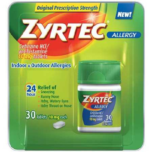 Allergy Relief Zyrtec10 mg Strength Tablet 30 per Bottle 30312547204362 Case/24 CHSMP261-4XL Johnson & Johnson Consumer 954380_CS