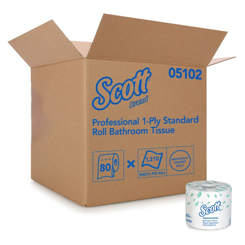 Toilet Tissue Scott Essential White 1-Ply Standard Size Cored Roll 1210 Sheets 4 x 4-1/10 Inch 05102 Roll of 1