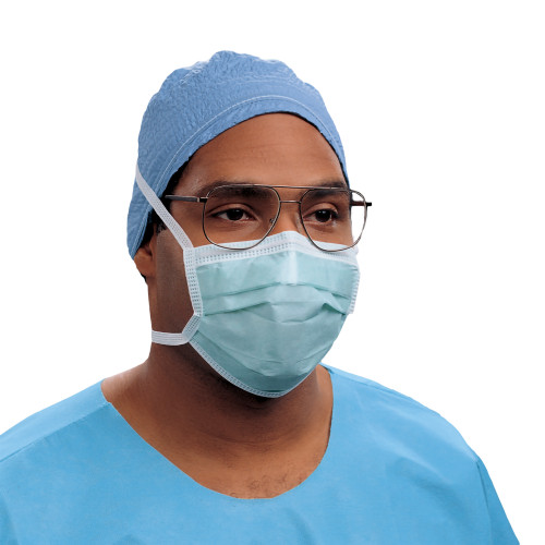 Surgical Mask Anti-fog Film Pleated Tie Closure One Size Green Nonsterile Adult 49235 Box of 50