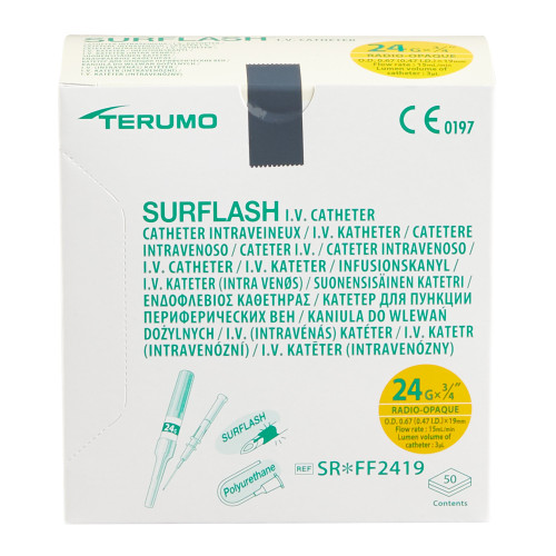 SurFlash Peripheral IV Catheter 24 Gauge 3/4 Inch Polyurethane Straight Hub Non Blood Control Non-Safety, SR*FF2419, Pack of 1