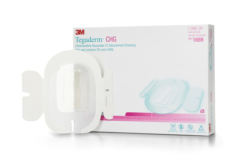 3M Tegaderm I.V. Dressing with CHG CHG (Chlorhexidine Gluconate) / Film 4 X 6-1/8 Inch Sterile, 1659, Case of 100